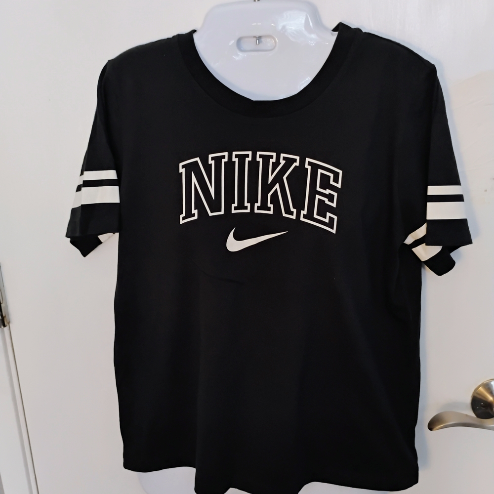 Nike Black T-Shirt with White Stripes